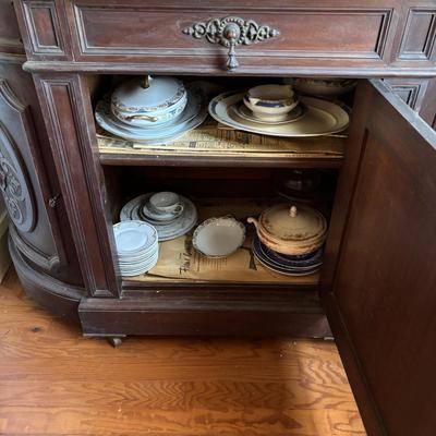 LOT 381: Antique Carved Wood & Marble Sideboard