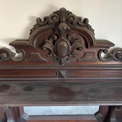 LOT 381: Antique Carved Wood & Marble Sideboard