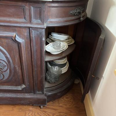 LOT 381: Antique Carved Wood & Marble Sideboard