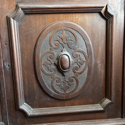 LOT 381: Antique Carved Wood & Marble Sideboard