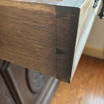 LOT 381: Antique Carved Wood & Marble Sideboard