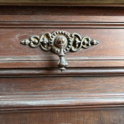 LOT 381: Antique Carved Wood & Marble Sideboard