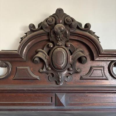 LOT 381: Antique Carved Wood & Marble Sideboard