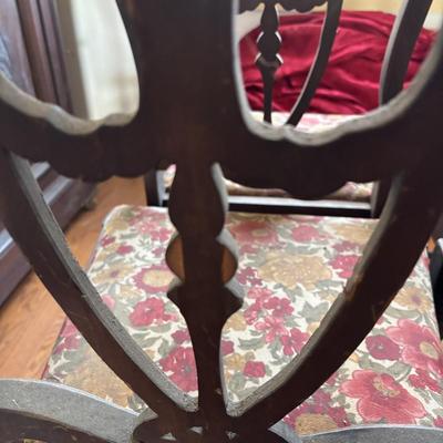 LOT 382: Antique Table (wooden slides & wheels), 2 set of 4 Vintage Chairs