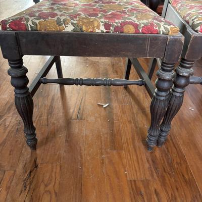 LOT 382: Antique Table (wooden slides & wheels), 2 set of 4 Vintage Chairs