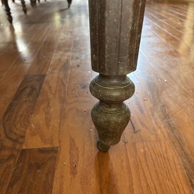 LOT 382: Antique Table (wooden slides & wheels), 2 set of 4 Vintage Chairs