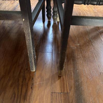 LOT 382: Antique Table (wooden slides & wheels), 2 set of 4 Vintage Chairs