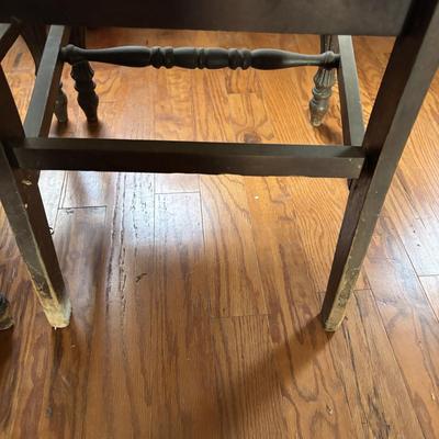 LOT 382: Antique Table (wooden slides & wheels), 2 set of 4 Vintage Chairs