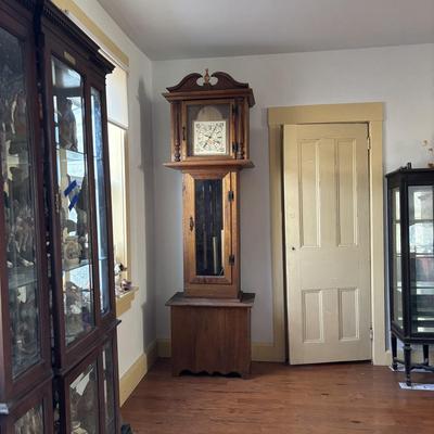 LOT 383: Hand-Crafted Quartz Movement Grandfather Clock w/Wooden Pendulum & Brass Weights