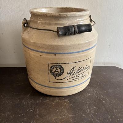 LOT 389: Vintage Stoneware Finley Acker & Co. Cheese Crock & Stoneware Jug