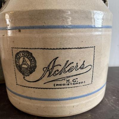 LOT 389: Vintage Stoneware Finley Acker & Co. Cheese Crock & Stoneware Jug
