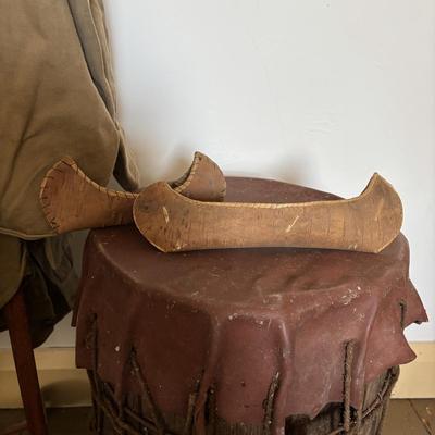 LOT 388: Boy Scott of America Collection: Handcrafted Barrel Drum & Miniature Canoes, Clothing w/Patches, Handbooks, Song Books &...