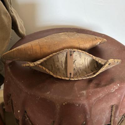 LOT 388: Boy Scott of America Collection: Handcrafted Barrel Drum & Miniature Canoes, Clothing w/Patches, Handbooks, Song Books &...