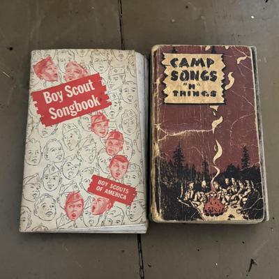 LOT 388: Boy Scott of America Collection: Handcrafted Barrel Drum & Miniature Canoes, Clothing w/Patches, Handbooks, Song Books &...