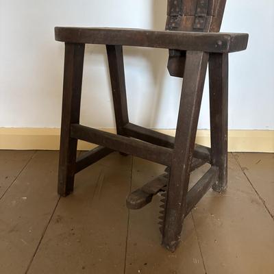 LOT 387: Early Antique Primitive Wooden Cobblers Tool Bench, Cobblers Anvil & Shoe Stand