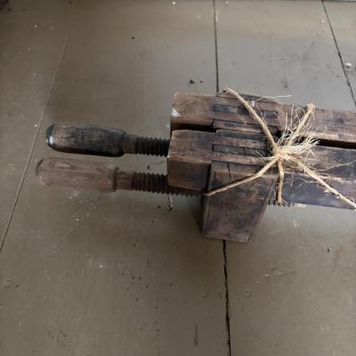 LOT 392: Antique Wooden Bar Clamps