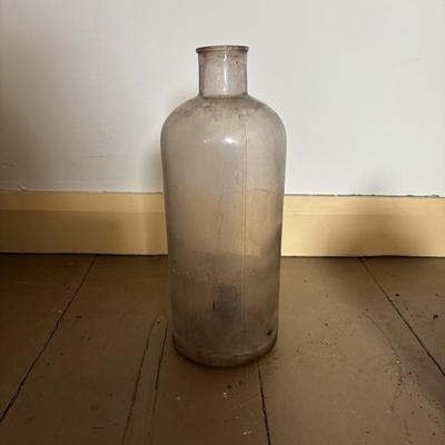 LOT 393: Antique Primitive Collection: Grain Bucket, Stoneware Jug, Metal Banded Bucket & Glass Bottle