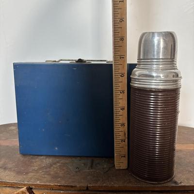 LOT 396: Vintage Hawkeye Basket Refrigerator, Spark Coal, Grill & Blue Metal Lunch Box w/Thermos