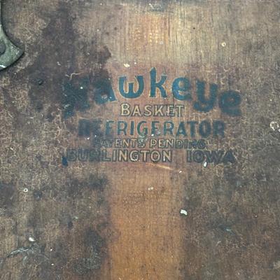 LOT 396: Vintage Hawkeye Basket Refrigerator, Spark Coal, Grill & Blue Metal Lunch Box w/Thermos