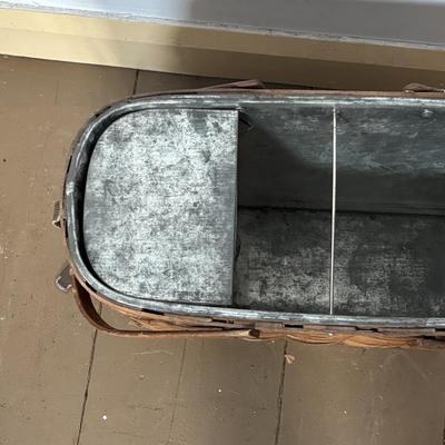 LOT 396: Vintage Hawkeye Basket Refrigerator, Spark Coal, Grill & Blue Metal Lunch Box w/Thermos