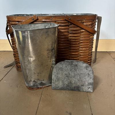 LOT 396: Vintage Hawkeye Basket Refrigerator, Spark Coal, Grill & Blue Metal Lunch Box w/Thermos