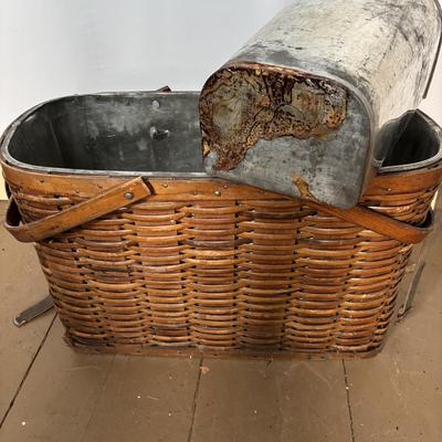 LOT 396: Vintage Hawkeye Basket Refrigerator, Spark Coal, Grill & Blue Metal Lunch Box w/Thermos