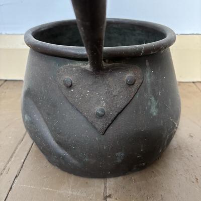 LOT 400: Vintage Primitives: Stoneware Jug, Ladle, Feed Scoops, Long Handles Saucepan & More