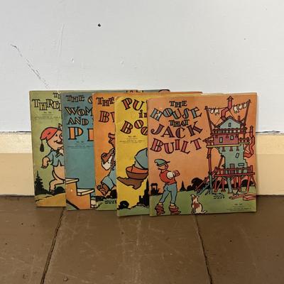 LOT 401: Vintage Children's Collection: Garden Tools, Books, Wooden Pull Toy & Woodend Chairs