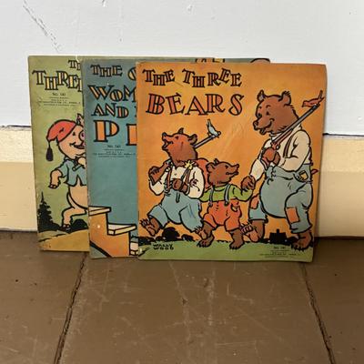 LOT 401: Vintage Children's Collection: Garden Tools, Books, Wooden Pull Toy & Woodend Chairs