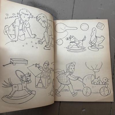 LOT 401: Vintage Children's Collection: Garden Tools, Books, Wooden Pull Toy & Woodend Chairs