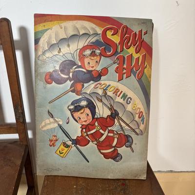 LOT 401: Vintage Children's Collection: Garden Tools, Books, Wooden Pull Toy & Woodend Chairs