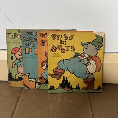 LOT 401: Vintage Children's Collection: Garden Tools, Books, Wooden Pull Toy & Woodend Chairs