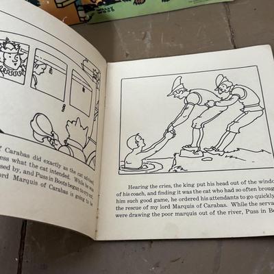 LOT 401: Vintage Children's Collection: Garden Tools, Books, Wooden Pull Toy & Woodend Chairs