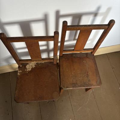 LOT 401: Vintage Children's Collection: Garden Tools, Books, Wooden Pull Toy & Woodend Chairs