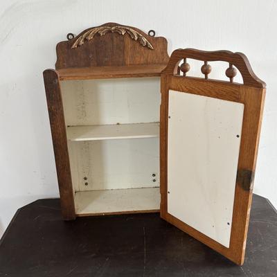 LOT 407: Vintage Victorian Wall Cabinet & Hat/Coat Rack w/4Swivel Cast Hooks, Wall Hung
