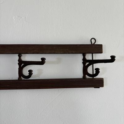 LOT 407: Vintage Victorian Wall Cabinet & Hat/Coat Rack w/4Swivel Cast Hooks, Wall Hung