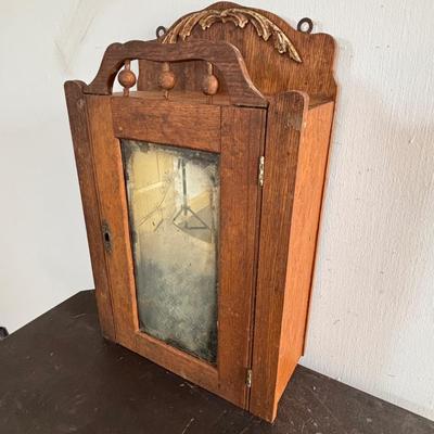 LOT 407: Vintage Victorian Wall Cabinet & Hat/Coat Rack w/4Swivel Cast Hooks, Wall Hung