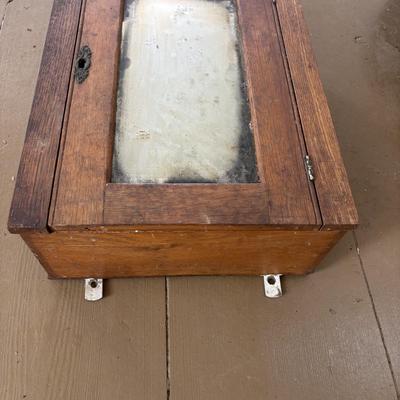 LOT 407: Vintage Victorian Wall Cabinet & Hat/Coat Rack w/4Swivel Cast Hooks, Wall Hung