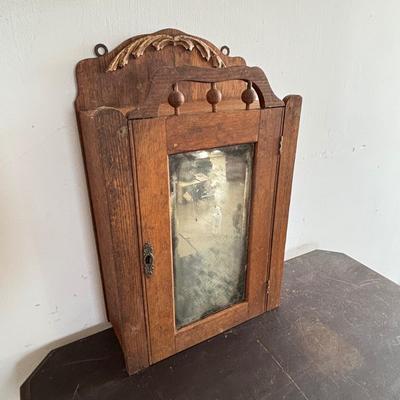 LOT 407: Vintage Victorian Wall Cabinet & Hat/Coat Rack w/4Swivel Cast Hooks, Wall Hung