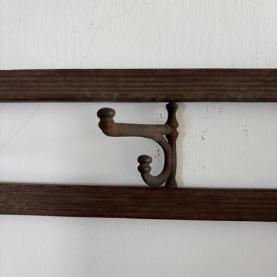 LOT 407: Vintage Victorian Wall Cabinet & Hat/Coat Rack w/4Swivel Cast Hooks, Wall Hung