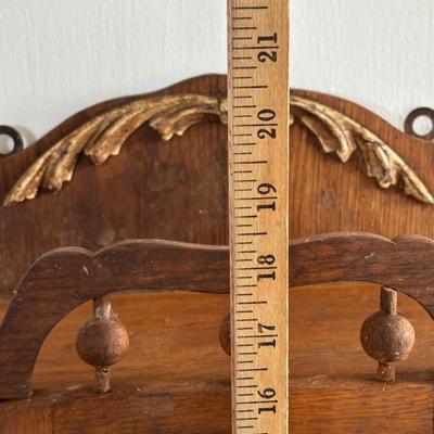 LOT 407: Vintage Victorian Wall Cabinet & Hat/Coat Rack w/4Swivel Cast Hooks, Wall Hung