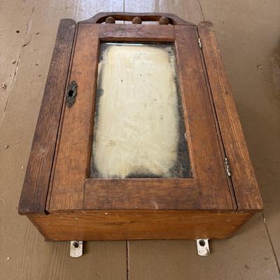 LOT 407: Vintage Victorian Wall Cabinet & Hat/Coat Rack w/4Swivel Cast Hooks, Wall Hung