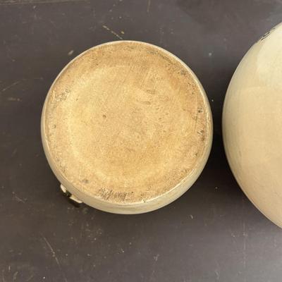 LOT 409: Vintage Stoneware Collection: #1 & #3 Bean Pots/Food Storage Crocks (no lids), Jugs & Amber Glass Bottle