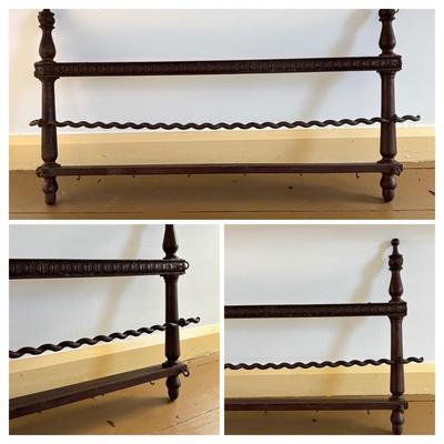 LOT: 410: Antique Wooden Plate & Cup Holder/ Spices Rack 40" in length