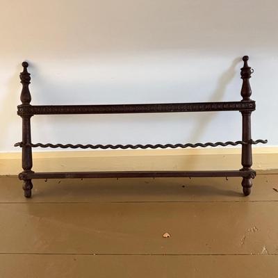LOT: 410: Antique Wooden Plate & Cup Holder/ Spices Rack 40" in length