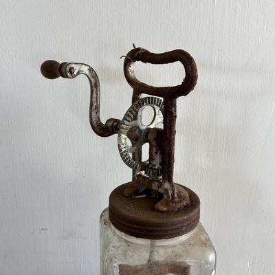 LOT 411: Vintage Kitchen: Butter Churn, Rustic Tin, Measuring Cup & Scale