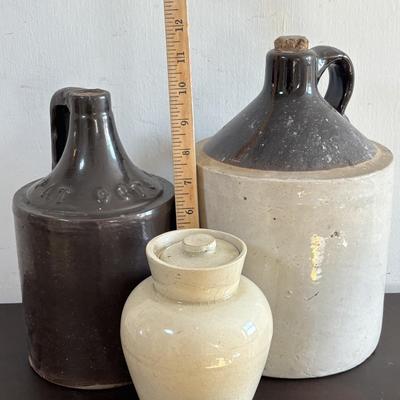 LOT 413: Vintage Copenhagen Stoneware Snuff Jar & Antique Stoneware Jugs