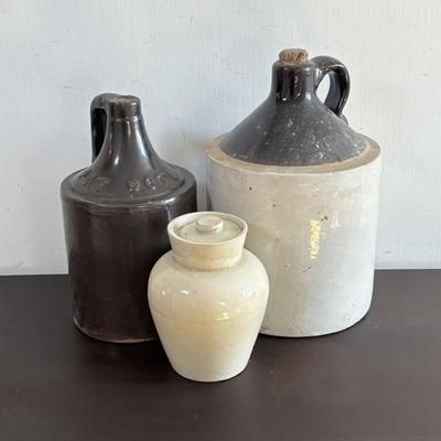 LOT 413: Vintage Copenhagen Stoneware Snuff Jar & Antique Stoneware Jugs