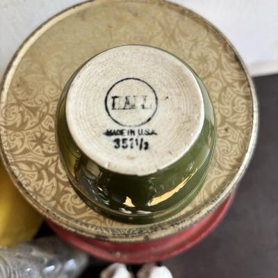 LOT 415: Vintage Tins: Tetley Tea Bags, Princess Hard Candies, Jane Parker Potato Chips, H. Fox & Co. Double Sided Glass Bottle/Bank...