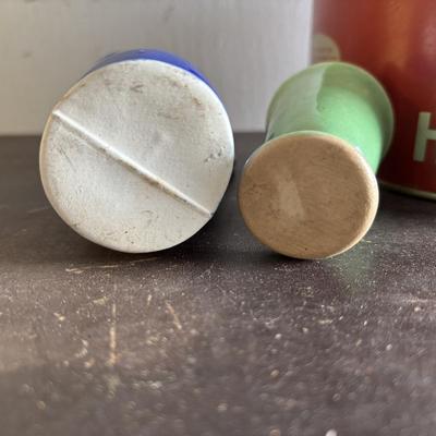 LOT 415: Vintage Tins: Tetley Tea Bags, Princess Hard Candies, Jane Parker Potato Chips, H. Fox & Co. Double Sided Glass Bottle/Bank...